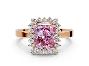 Starburst Halo Engagement Ring Setting for Fancy Pink Radiant Cut Center with Flat Cathedral Band and Prong Head in Rose Gold