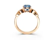 Leaf Engagement Ring Setting for Fancy Blue Cushion Cut Center with Milgrain Accent Band and Prong Head in Rose Gold