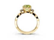 3 Stone Engagement Ring Setting for Fancy Yellow Round Cut Center with Pave Twist Band and Prong Head in Yellow Gold