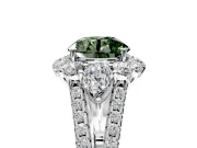 Halo Engagement Ring Setting for Fancy Green Round Cut Center with Two-Strand Split Shank and Prong Head in Platinum