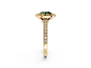 Halo Engagement Ring Setting for Fancy Green Round Cut Center with Milgrain Pave Band and Bezel Head in Yellow Gold