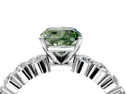 Shared-Prong Engagement Ring Setting for Fancy Green Cushion Cut Center with Graduated Accents and Prong Head in Sterling Silver