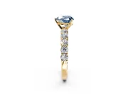 Shared-Prong Engagement Ring Setting for Fancy Blue Heart-Shaped Center with Graduated Accents and Prong Head in Yellow Gold