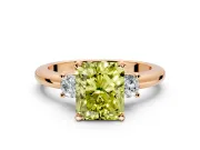 3 Stone Engagement Ring Setting for Fancy Yellow Radiant Cut Center with Wide Plain Band and Prong Head in Rose Gold