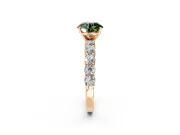 Shared-Prong Engagement Ring Setting for Fancy Green Round Cut Center with Graduated Accents and Prong Head in Rose Gold
