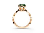 Solitaire Engagement Ring Setting for Fancy Green Cushion Cut Center with Accented Twist Band and Leaf Prong Head in Rose Gold