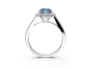 Halo Engagement Ring Setting for Fancy Blue Cushion Cut Center with Raised Halo, Pave Band and Prong Head in White Gold