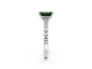 Solitaire Engagement Ring Setting for Fancy Green Emerald Cut Center with Bezel-Dot Beaded Band and Prong Head in Sterling Silver