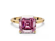 Minimalist Solitaire Engagement Ring Setting for Fancy Pink Asscher Cut Center with Thin Band and Prong Head in Yellow Gold