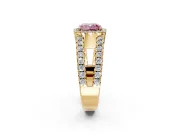 Halo Engagement Ring Setting for Fancy Pink Cushion Cut Center with Wide-Open Pave Split Shank and Prong Head in Yellow Gold