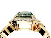 Halo Engagement Ring Setting for Fancy Green Radiant Cut Center with Floral Band and Prong Head in Yellow Gold