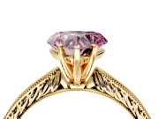 Solitaire Engagement Ring Setting for Fancy Pink Heart-Shaped Center with Engraved Milgrain Band and Prong Head in Yellow Gold