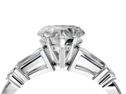 Bar-Set Engagement Ring Setting for Heart-Shaped Center with Tapered Baguette Accents and Prong Head in Platinum