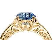 Floral Engagement Ring Setting for Fancy Blue Round Cut Center with Four Accent Clusters and Prong Head in Yellow Gold