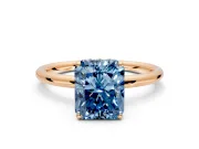 Solitaire Engagement Ring Setting for Fancy Blue Radiant Cut Center with Plain Band, Open Basket and Prong Head in Rose Gold