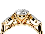 Floral Cluster Engagement Ring Setting for Oval Center with Marquise Accents and Prong Head in Yellow Gold
