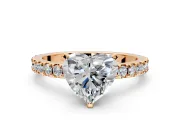 Solitaire Engagement Ring Setting for Heart-Shaped Center with Fine Pave Band and Claw Prong Head in Rose Gold