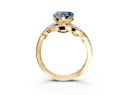 Solitaire Engagement Ring Setting for Fancy Blue Heart-Shaped Center with Pave Bypass Twist Band and Prong Head in Yellow Gold