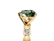 Solitaire Engagement Ring Setting for Fancy Green Heart-Shaped Center with Beaded Bezel Station Band and Prong Head in Yellow Gold