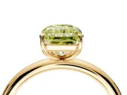 Low-Set Solitaire Engagement Ring Setting for Fancy Yellow Radiant Cut Center with Thin Plain Band and Prong Head in Yellow Gold