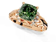 Solitaire Engagement Ring Setting for Fancy Green Cushion Cut Center with Filigree Accent Basket and Prong Head in Rose Gold