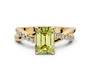 Solitaire Engagement Ring Setting for Fancy Yellow Emerald Cut Center with Half-Pave Crossover Band and Prong Head in Yellow Gold