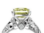 Solitaire Engagement Ring Setting for Fancy Yellow Asscher Cut Center with Filigree Accent Basket and Prong Head in White Gold