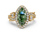 Milgrain Halo Engagement Ring Setting for Fancy Green Marquise Center with Shoulder Bezels and Prong Head in Yellow Gold
