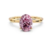 Solitaire Engagement Ring Setting for Fancy Pink Oval Center with Bamboo Band and Prong Head in Yellow Gold