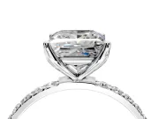 Solitaire Engagement Ring Setting for Princess Cut Center with Fine Pave Accents and Prong Head in Platinum