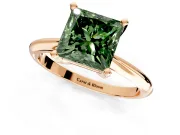Solitaire Engagement Ring Setting for Fancy Green Princess Cut Center with Knife Ridge Band and Claw Prong Head in Rose Gold