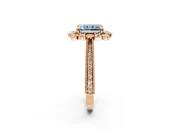 Milgrain Halo Engagement Ring Setting for Fancy Blue Radiant Cut Center with Bezel Point Accents and Prong Head in Rose Gold