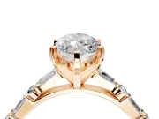 Baguette Engagement Ring Setting for Marquise Center with Alternating Bar-Set Band and Prong Head in Rose Gold