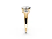 3 Stone Engagement Ring Setting for Oval Center with Matching Side Accents and Prong Head in Yellow Gold