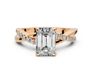 Solitaire Engagement Ring Setting for Emerald Cut Center with Half-Pave Crossover Band and Prong Head in Rose Gold