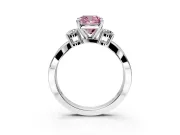 3 Stone Engagement Ring Setting for Fancy Pink Cushion Cut Center with Pave Twist Band and Prong Head in Sterling Silver