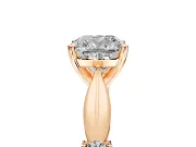 Solitaire Engagement Ring Setting for Cushion Cut Center with Carved Leaf Shoulders and Prong Head in Rose Gold