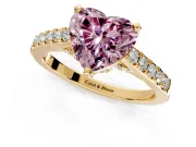 Solitaire Engagement Ring Setting for Fancy Pink Heart-Shaped Center with Crossover Accents and Prong Head in Yellow Gold