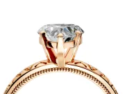 Solitaire Engagement Ring Setting for Heart-Shaped Center with XO Engraved Band and Prong Head in Rose Gold