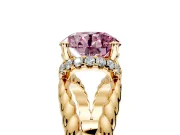 Halo Engagement Ring Setting for Fancy Pink Round Cut Center with Rope Twist Split Shank and Prong Head in Yellow Gold