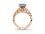 Solitaire Engagement Ring Setting for Fancy Blue Asscher Cut Center with Filigree Accent Basket and Prong Head in Rose Gold