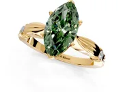 Solitaire Engagement Ring Setting for Fancy Green Marquise Center with Carved Leaf Shoulders and Prong Head in Yellow Gold