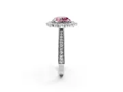 Milgrain Halo Engagement Ring Setting for Fancy Pink Round Cut Center with Bezel Point Accents and Prong Head in Platinum