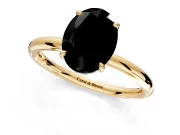 Hidden Halo Engagement Ring Setting for Fancy Black Oval Center with Thin Rounded Band and Prong Head in Yellow Gold