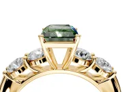 5 Stone Engagement Ring Setting for Fancy Green Radiant Cut Center with Graduated Accents and Prong Head in Yellow Gold