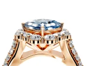 Large Accent Halo Engagement Ring Setting for Fancy Blue Princess Cut Center with Pave Split Shank and Prong Head in Rose Gold