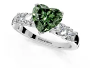 5 Stone Engagement Ring Setting for Fancy Green Heart-Shaped Center with Plain Band and Prong Head in Platinum