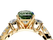 3 Stone Engagement Ring Setting for Fancy Green Radiant Cut Center with Pave Split Shank and Prong Head in Yellow Gold