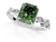 Vintage Station Engagement Ring Setting for Fancy Green Radiant Cut Center with Accents and Prong Head in White Gold