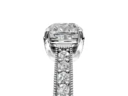 Solitaire Engagement Ring Setting for Cushion Cut Center with Milgrain-Framed Pave Band and Prong Head in Sterling Silver